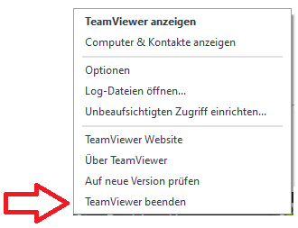 TeamViewer Menü 'Beenden'